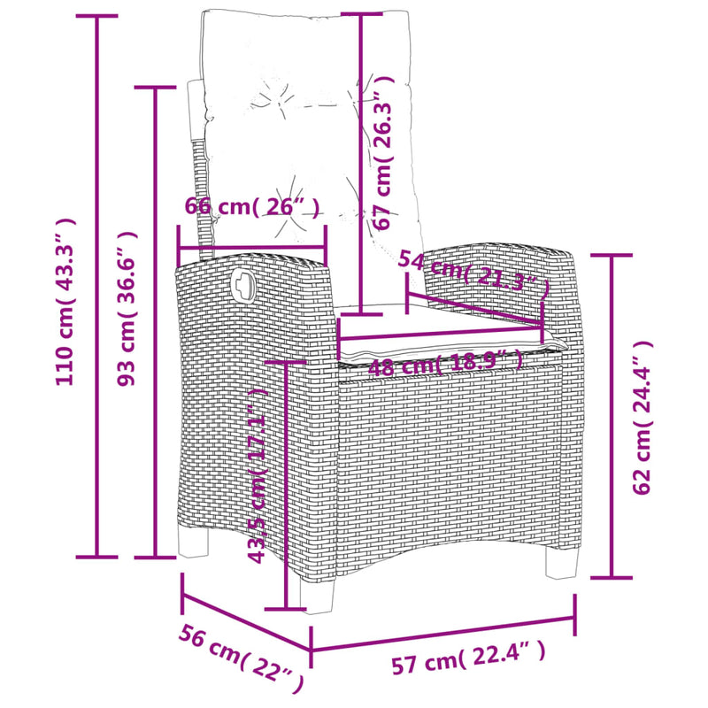vidaXL szürke polyrattan dönthető kerti szék párnákkal