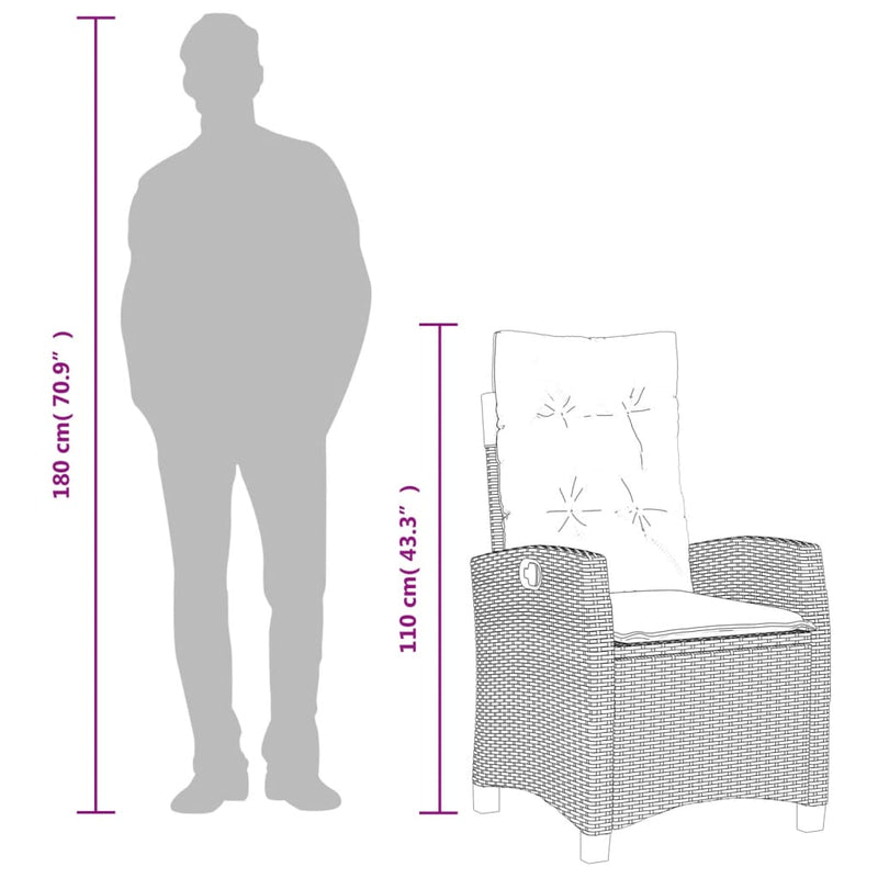 vidaXL szürke polyrattan dönthető kerti szék párnákkal