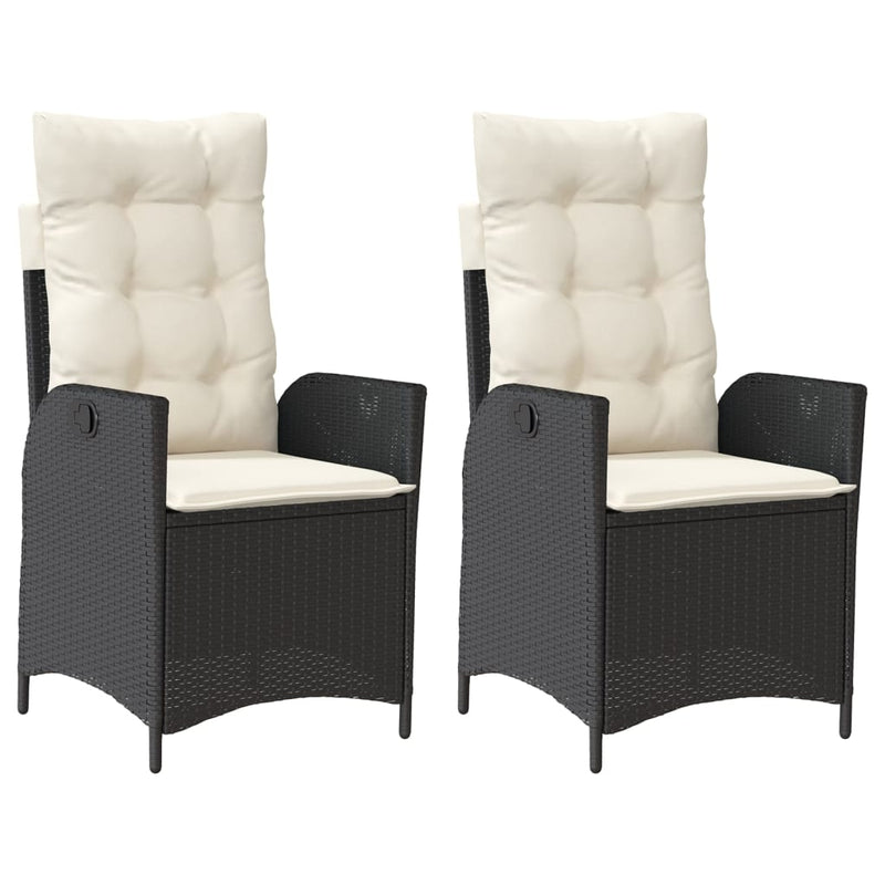 vidaXL 2 db fekete polyrattan dönthető kerti szék párnával