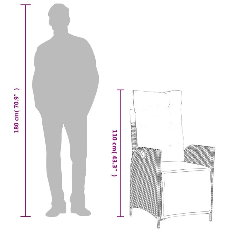 vidaXL szürke polyrattan dönthető kerti szék lábtartóval