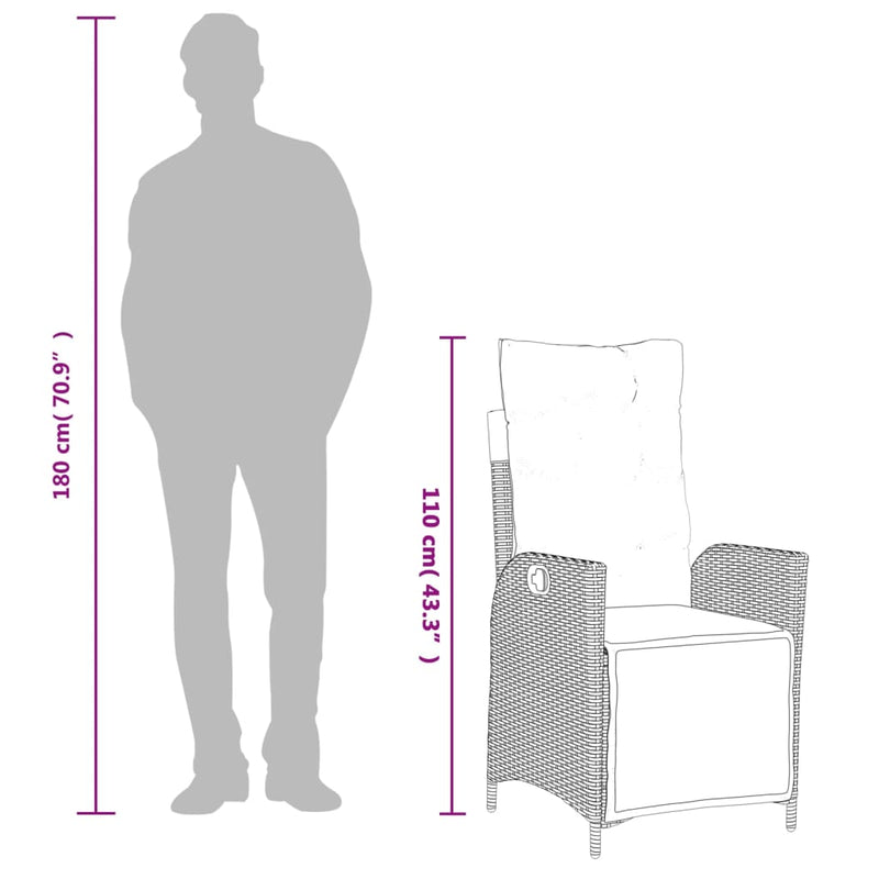 vidaXL világosszürke polyrattan dönthető kerti szék lábtartóval