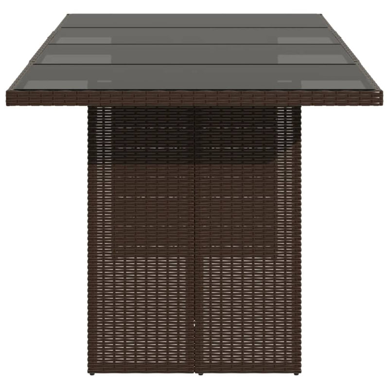 vidaXL barna polyrattan üveglapos kerti asztal 190 x 80 x 74 cm