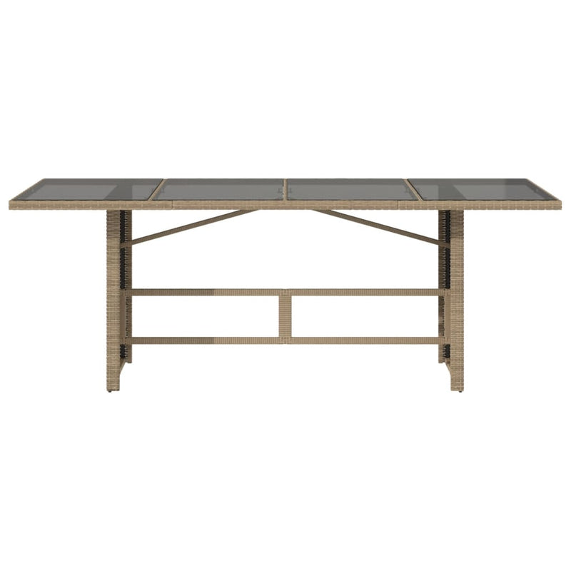 vidaXL bézs polyrattan üveglapos kerti asztal 190x80x74 cm
