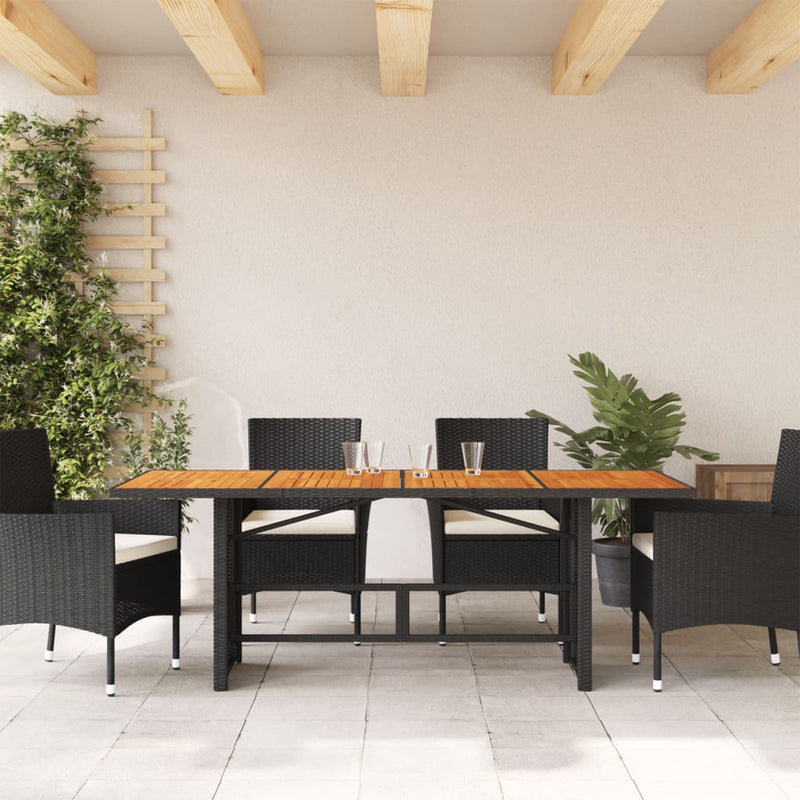 vidaXL fekete polyrattan akácfa lapos kerti asztal 190 x 80 x 74 cm