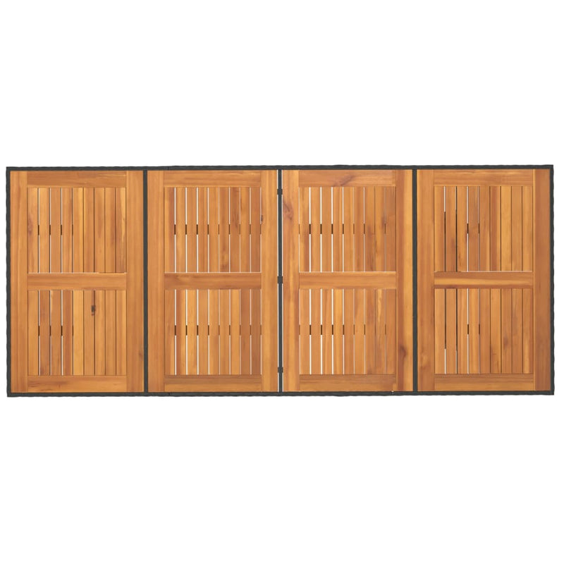 vidaXL fekete polyrattan akácfa lapos kerti asztal 190 x 80 x 74 cm