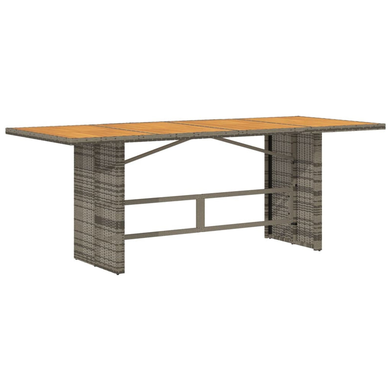 vidaXL szürke polyrattan akácfa lapos kerti asztal 190 x 80 x 74 cm