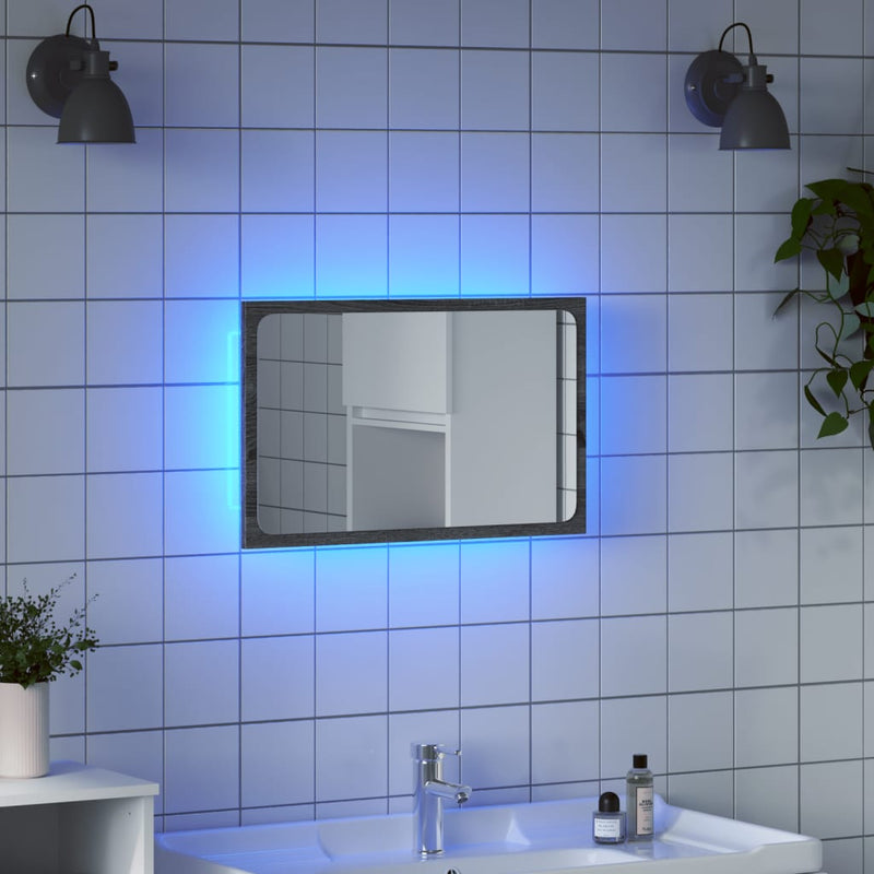 vidaXL szürke sonoma szerelt fa LED-es fürdőszobatükör 60x8,5x38 cm