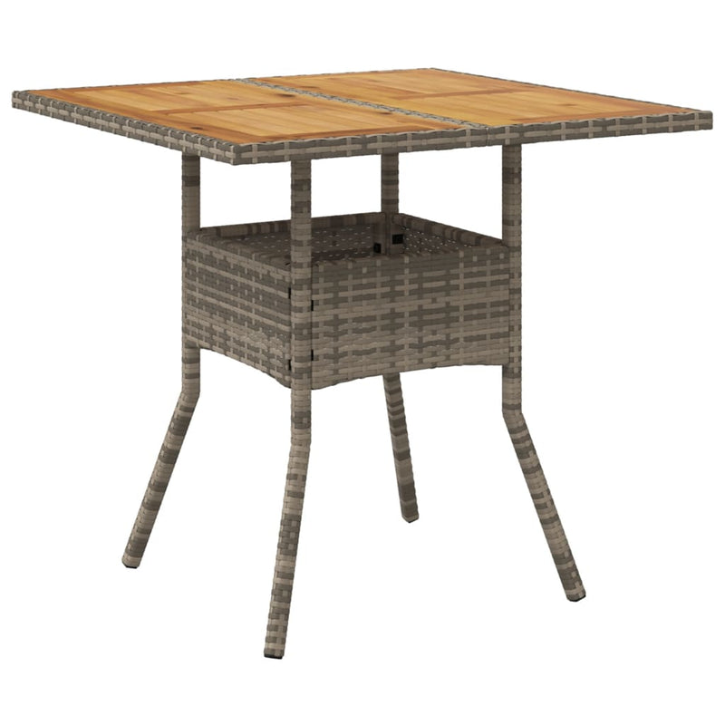 vidaXL szürke polyrattan kerti asztal akácfa lappal 80 x 80 x 75 cm