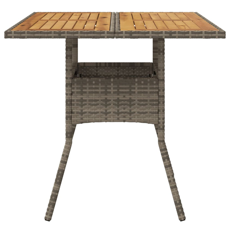 vidaXL szürke polyrattan kerti asztal akácfa lappal 80 x 80 x 75 cm