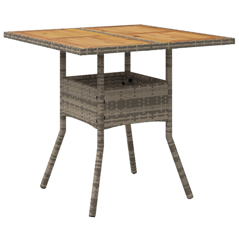 vidaXL szürke polyrattan kerti asztal akácfa lappal 80 x 80 x 75 cm