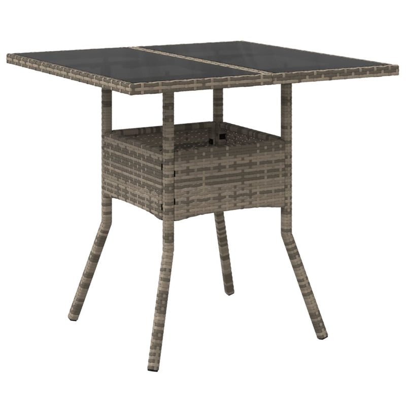 vidaXL szürke polyrattan üveglapos kerti asztal 80 x 80 x 75 cm