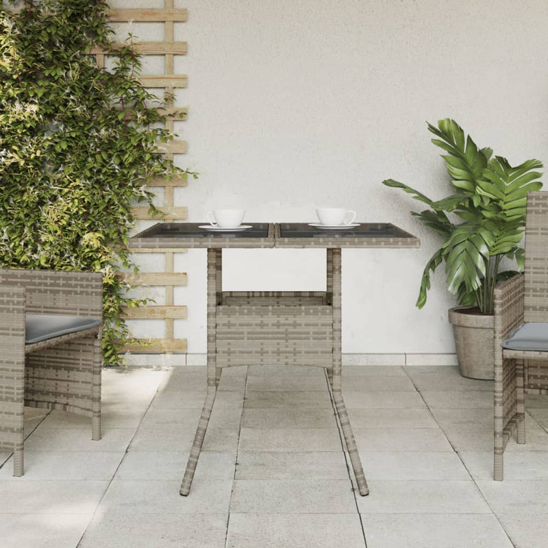 vidaXL szürke polyrattan üveglapos kerti asztal 80 x 80 x 75 cm