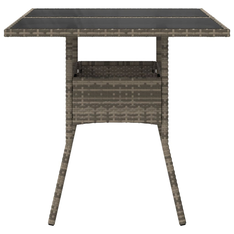 vidaXL szürke polyrattan üveglapos kerti asztal 80 x 80 x 75 cm