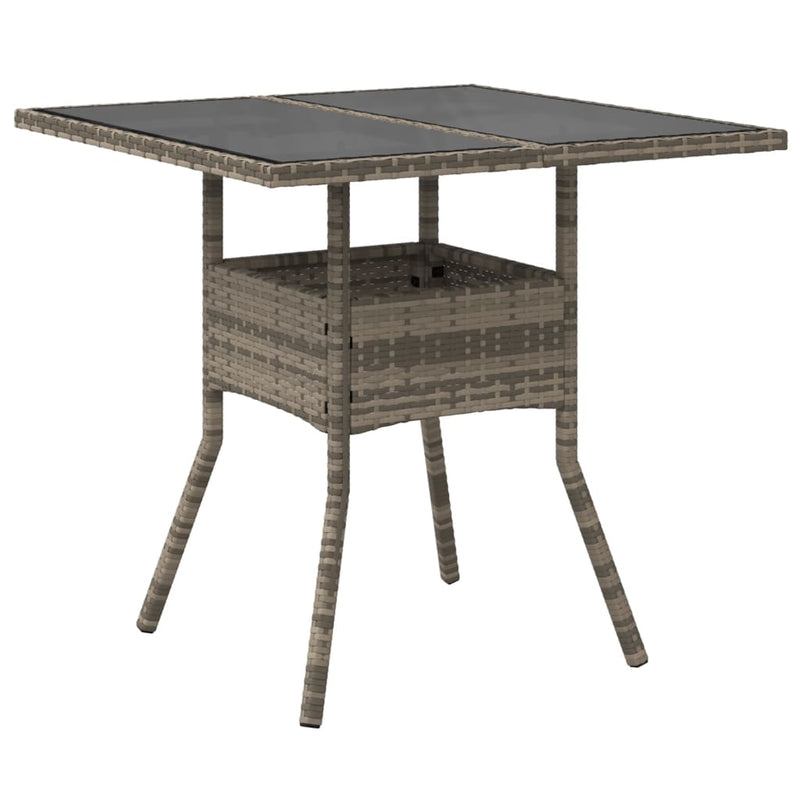 vidaXL szürke polyrattan üveglapos kerti asztal 80 x 80 x 75 cm