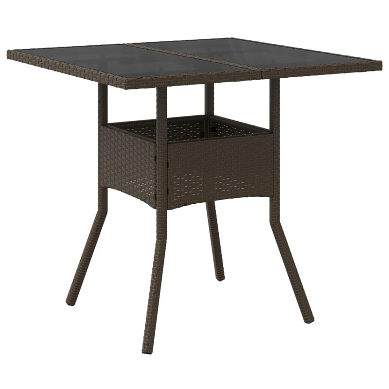 vidaXL barna polyrattan üveglapos kerti asztal 80 x 80 x 75 cm