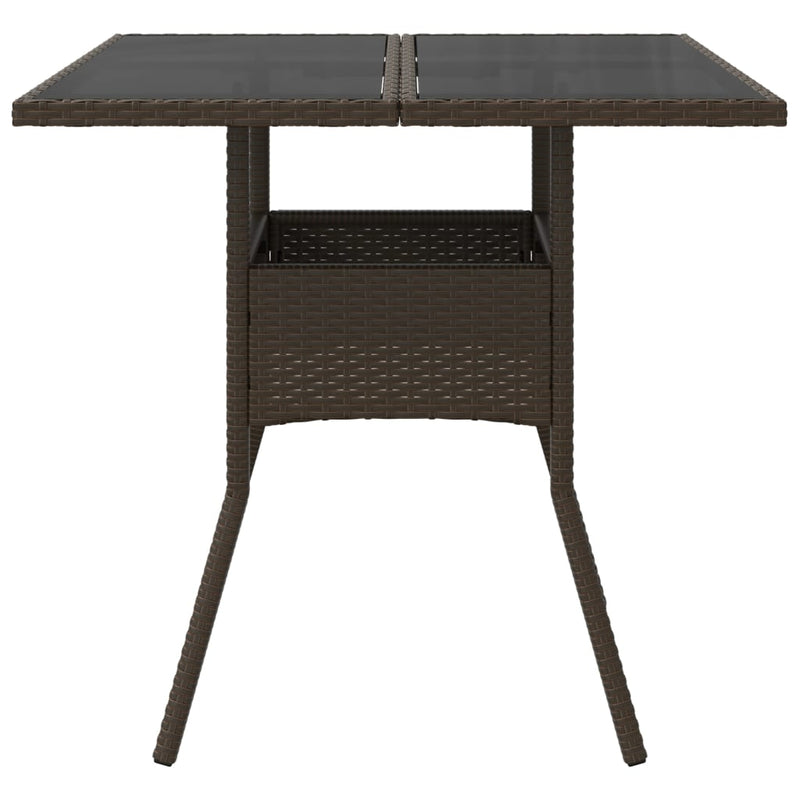 vidaXL barna polyrattan üveglapos kerti asztal 80 x 80 x 75 cm