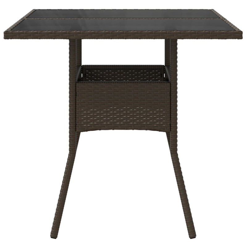 vidaXL barna polyrattan üveglapos kerti asztal 80 x 80 x 75 cm