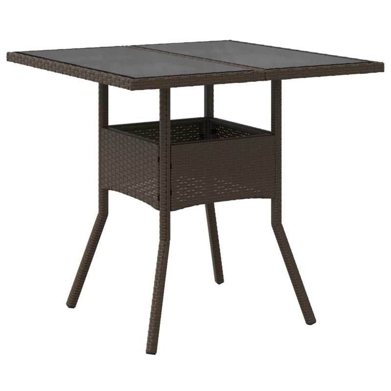 vidaXL barna polyrattan üveglapos kerti asztal 80 x 80 x 75 cm