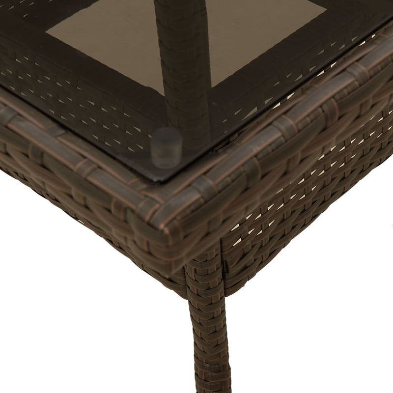 vidaXL barna polyrattan üveglapos kerti asztal 80 x 80 x 75 cm