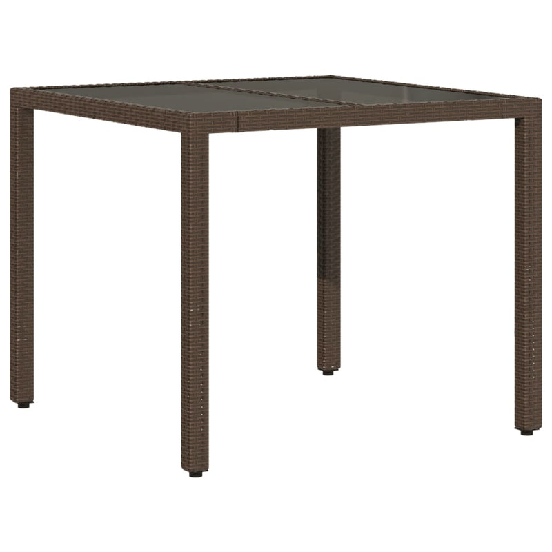 vidaXL barna polyrattan üveglapos kerti asztal 90 x 90 x 75 cm