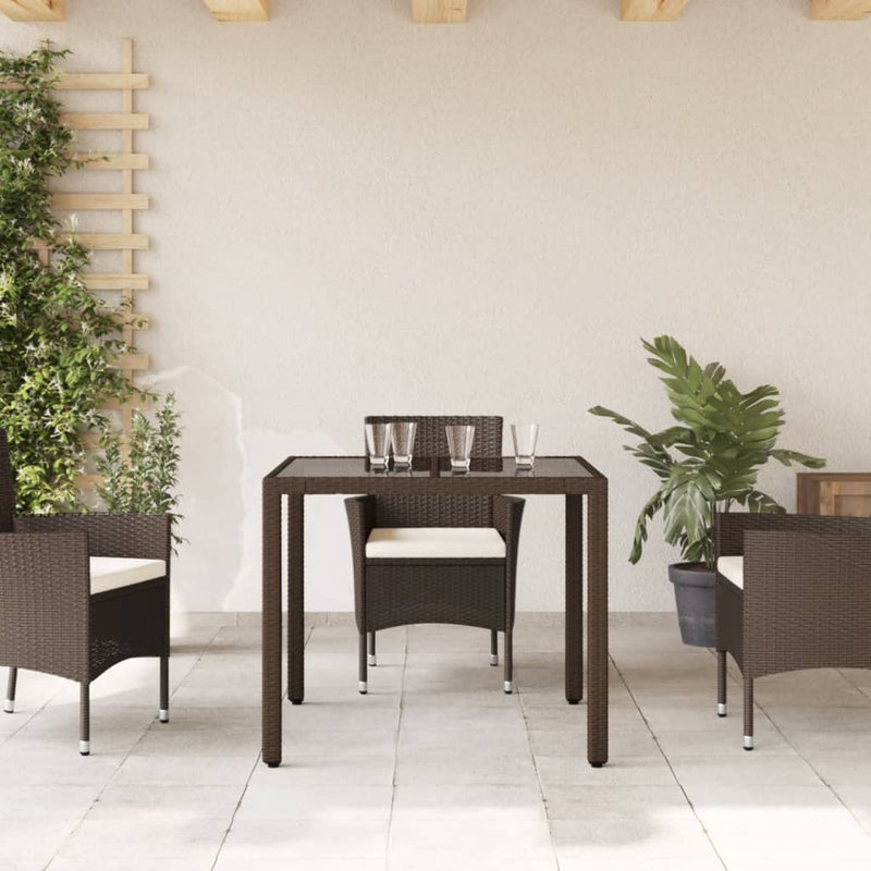 vidaXL barna polyrattan üveglapos kerti asztal 90 x 90 x 75 cm