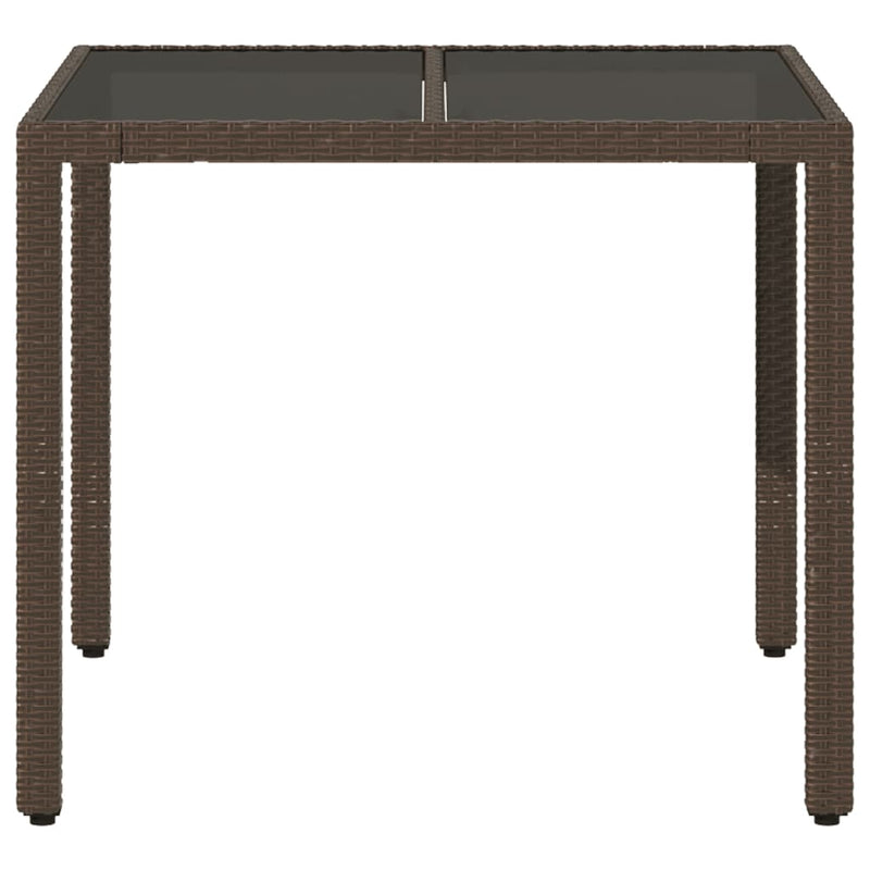 vidaXL barna polyrattan üveglapos kerti asztal 90 x 90 x 75 cm