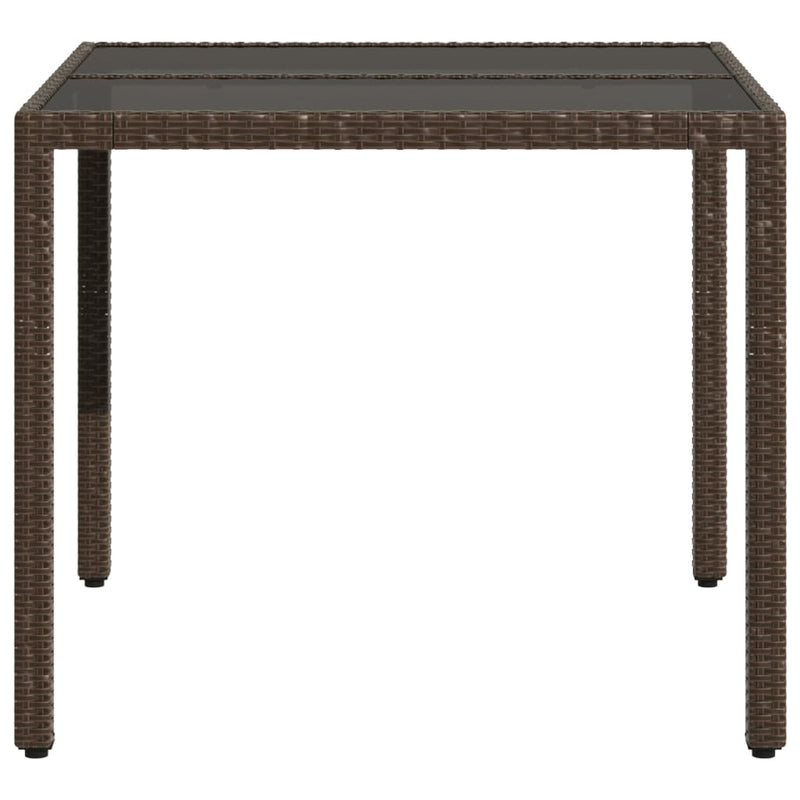 vidaXL barna polyrattan üveglapos kerti asztal 90 x 90 x 75 cm