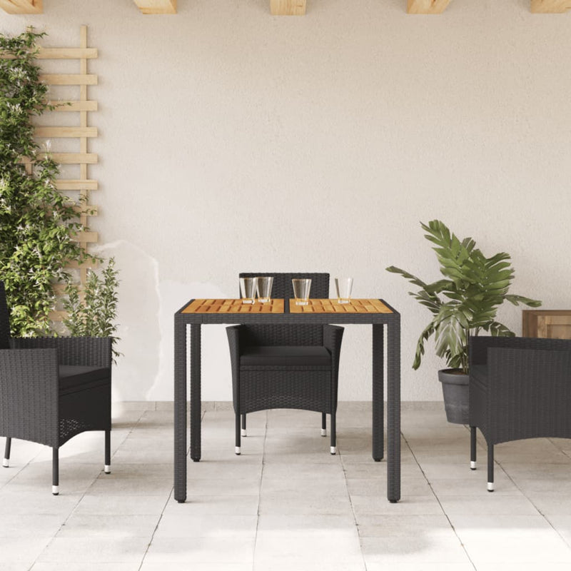 vidaXL fekete polyrattan kerti asztal akácfa lappal 90 x 90 x 75 cm