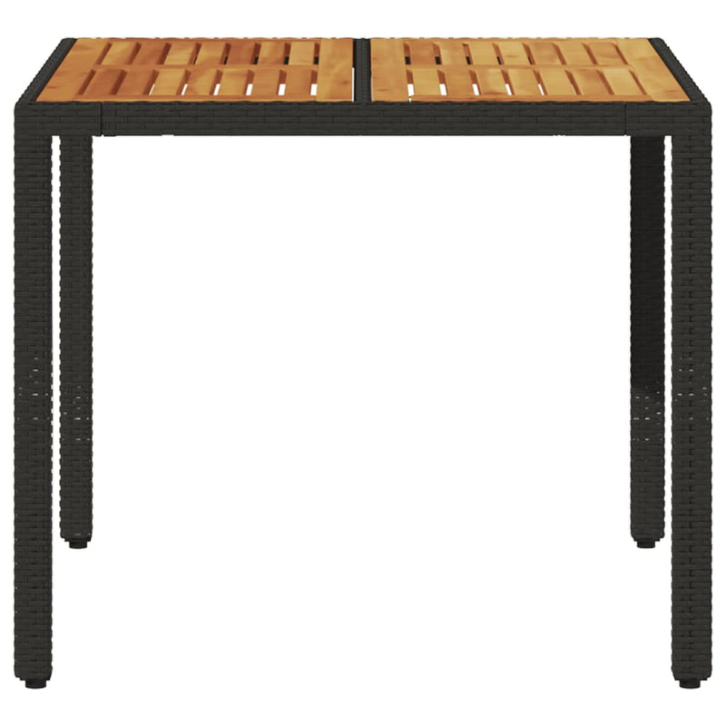 vidaXL fekete polyrattan kerti asztal akácfa lappal 90 x 90 x 75 cm