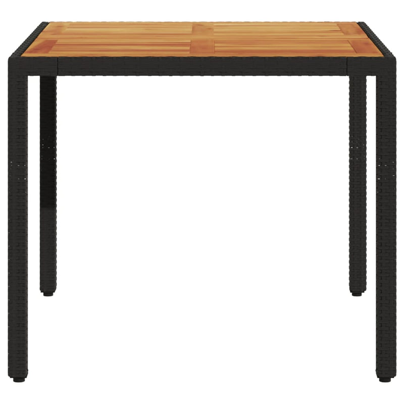 vidaXL fekete polyrattan kerti asztal akácfa lappal 90 x 90 x 75 cm