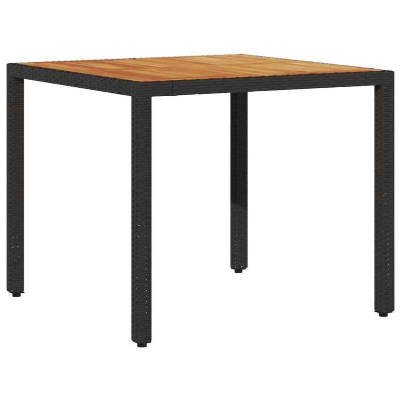 vidaXL fekete polyrattan kerti asztal akácfa lappal 90 x 90 x 75 cm