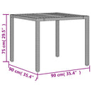 vidaXL fekete polyrattan kerti asztal akácfa lappal 90 x 90 x 75 cm