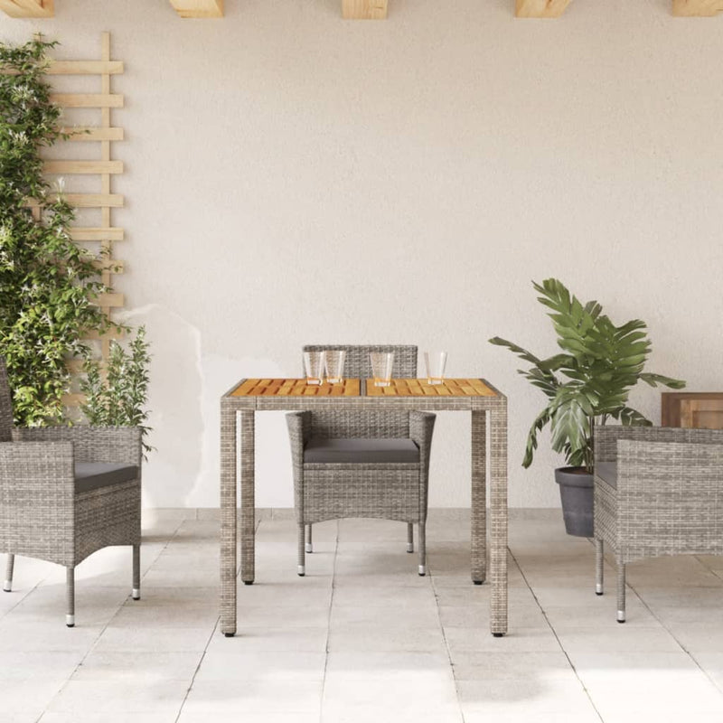 vidaXL szürke polyrattan kerti asztal akácfa lappal 90 x 90 x 75 cm
