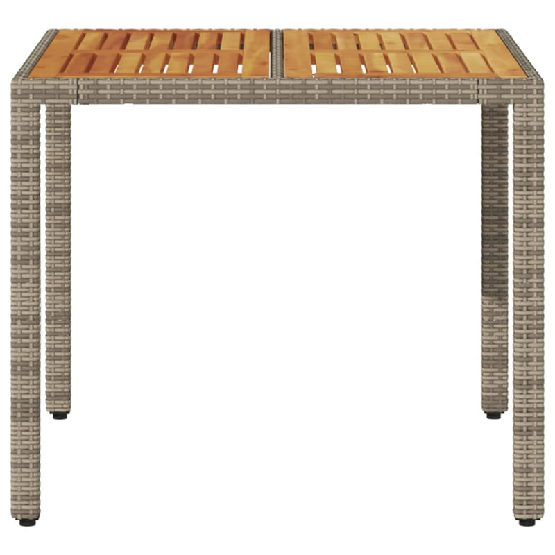 vidaXL szürke polyrattan kerti asztal akácfa lappal 90 x 90 x 75 cm