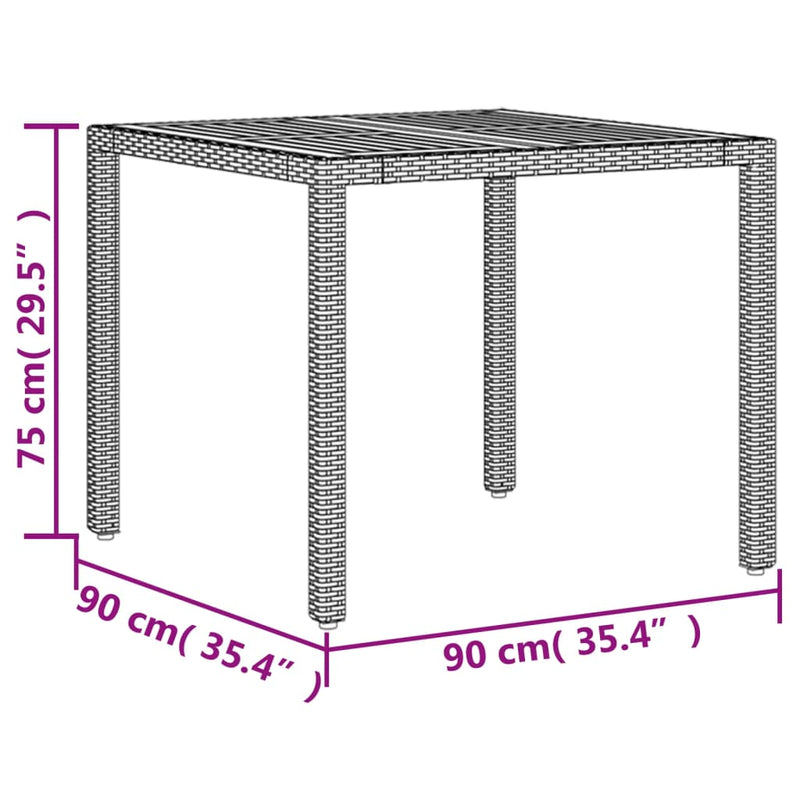 vidaXL szürke polyrattan kerti asztal akácfa lappal 90 x 90 x 75 cm