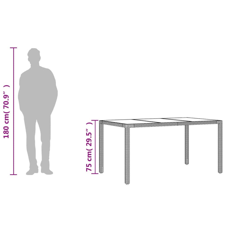 vidaXL szürke polyrattan üveglapos kerti asztal 150 x 90 x 75 cm
