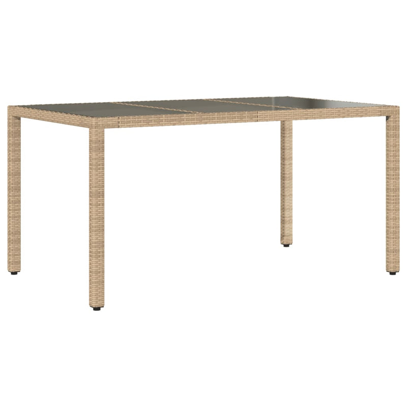 vidaXL bézs polyrattan üveglapos kerti asztal 150 x 90 x 75 cm