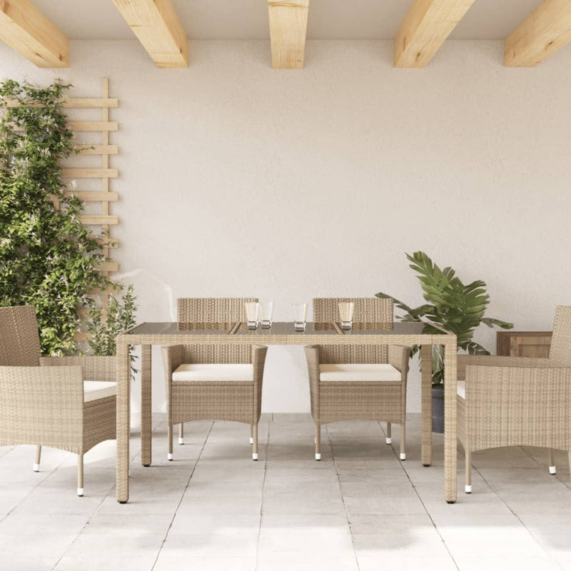 vidaXL bézs polyrattan üveglapos kerti asztal 150 x 90 x 75 cm
