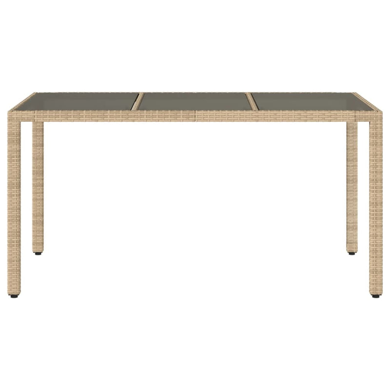 vidaXL bézs polyrattan üveglapos kerti asztal 150 x 90 x 75 cm