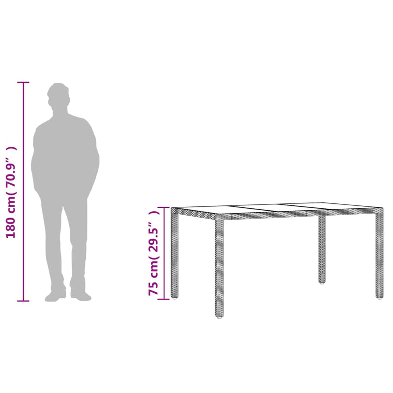 vidaXL bézs polyrattan üveglapos kerti asztal 150 x 90 x 75 cm