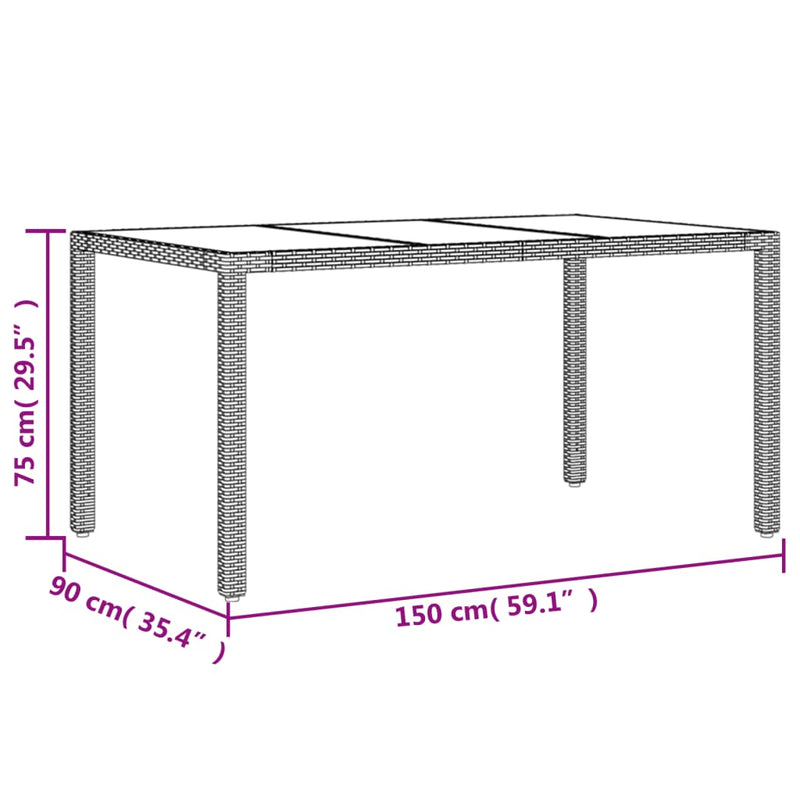 vidaXL bézs polyrattan üveglapos kerti asztal 150 x 90 x 75 cm