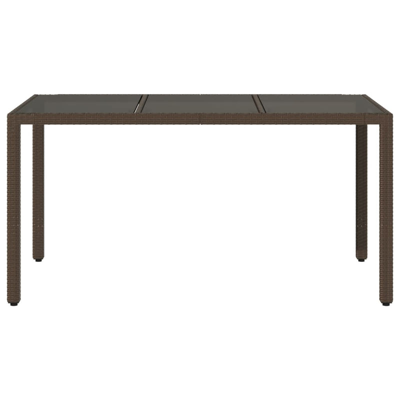 vidaXL barna polyrattan üveglapos kerti asztal 150 x 90 x 75 cm