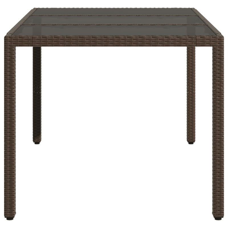 vidaXL barna polyrattan üveglapos kerti asztal 150 x 90 x 75 cm
