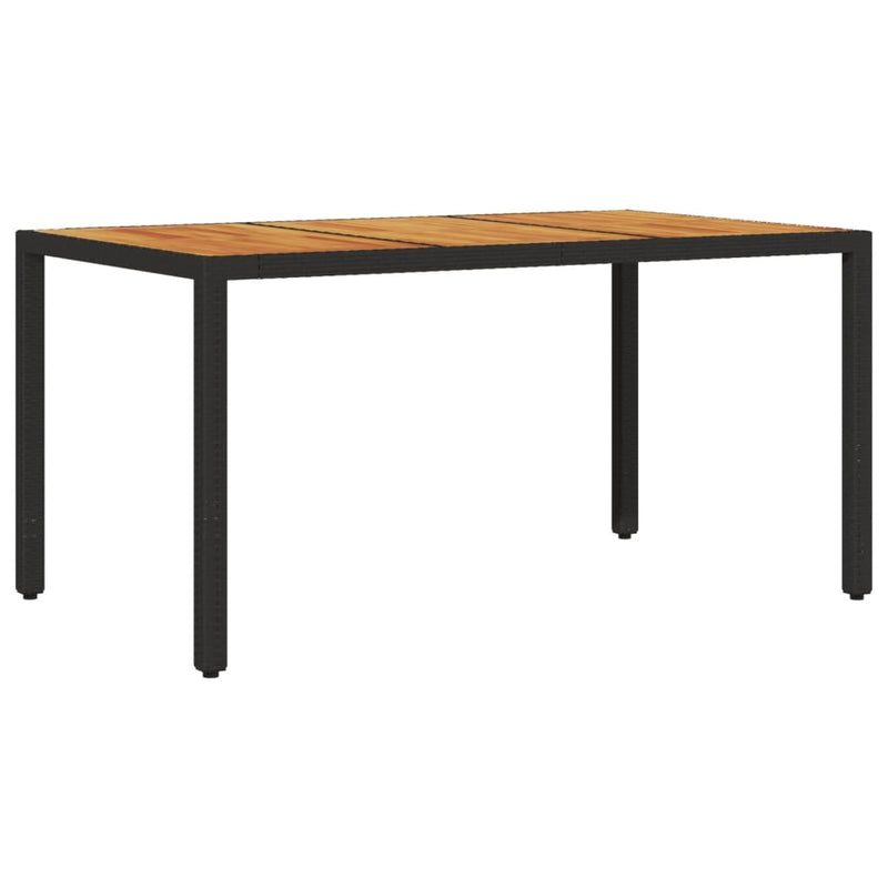 vidaXL fekete polyrattan kerti asztal akácfa lappal 150 x 90 x 75 cm