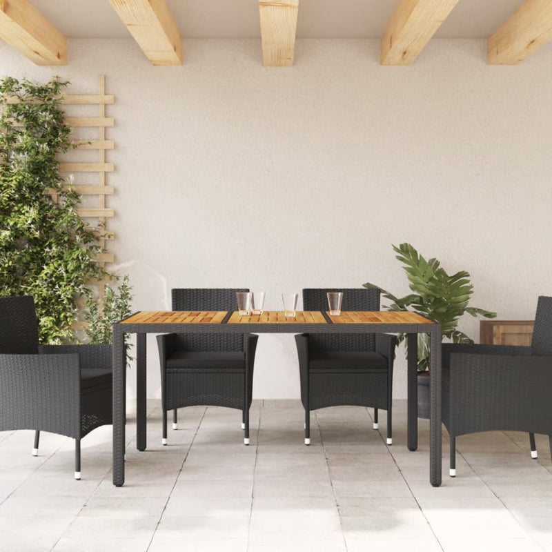 vidaXL fekete polyrattan kerti asztal akácfa lappal 150 x 90 x 75 cm