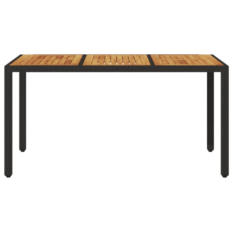 vidaXL fekete polyrattan kerti asztal akácfa lappal 150 x 90 x 75 cm