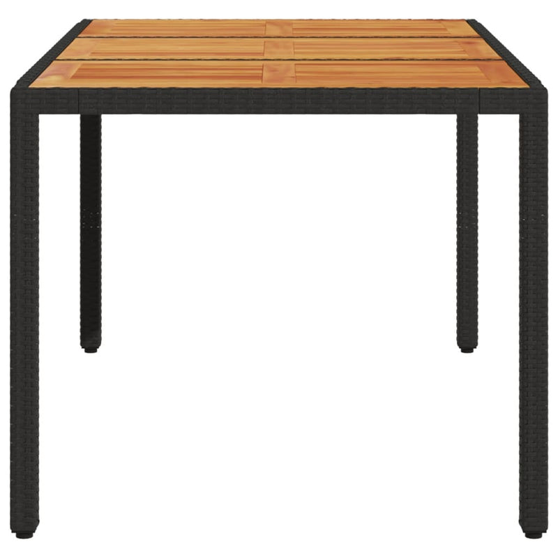 vidaXL fekete polyrattan kerti asztal akácfa lappal 150 x 90 x 75 cm
