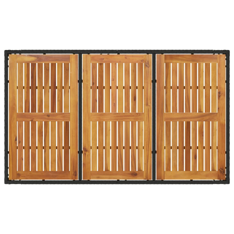 vidaXL fekete polyrattan kerti asztal akácfa lappal 150 x 90 x 75 cm