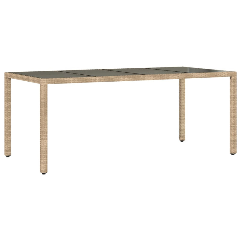 vidaXL bézs polyrattan üveglapos kerti asztal 190 x 90 x 75 cm