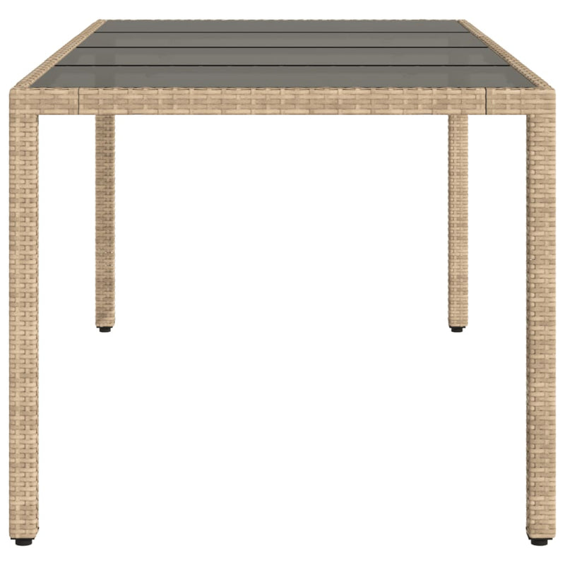 vidaXL bézs polyrattan üveglapos kerti asztal 190 x 90 x 75 cm